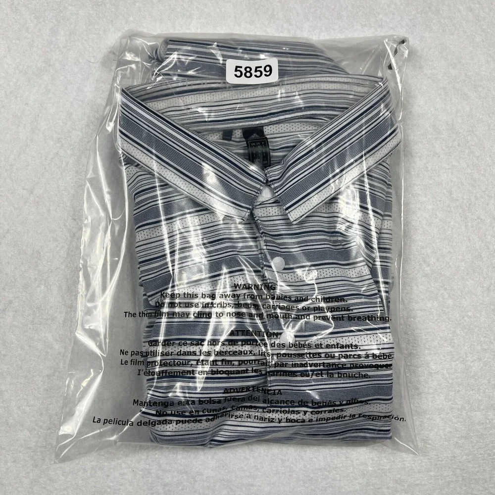Adidas Polo Shirt Mens‎ Large Gray Striped Golf Casual Vacation Travel Preppy